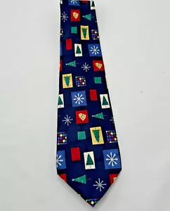Cravatta collo VINTAGE American Greetings 100% seta - blu - Natale inverno vacanze - Foto 1 di 7