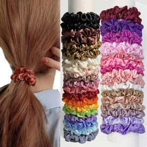 20PCS Women Girls Solid Elastic Silk Satin Hair Ties Ponytail Holder Hair Bands - Picture 1 of 20