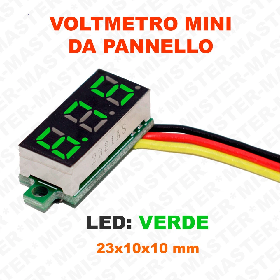 VOLTMETRO DIGITALE DA PANNELLO UNIVERSALE MINI 0,28" 0V-36V LED VERDE