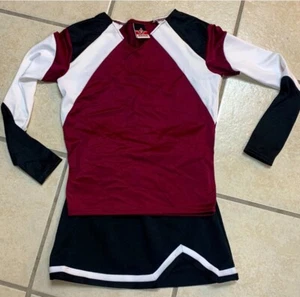 Kids Small Or Large Maroon Black & White Blank L/S Cheerleader Uniform Set NWT - Picture 1 of 3