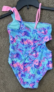 Girls Limited Too Swimsuit Onepiece Butterflies Sparkle Pink Blues Size - 6x - Picture 1 of 6