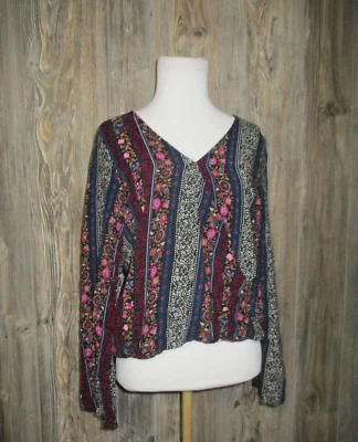 Design Lab Womens Sz Large Paisley Floral Long Slv Top Boho Whimsigoth Fairy - Image 1 of 4