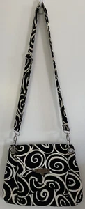 Black and White Swirl Pattern Cloth Cross-Shoulder Bag 4 Pockets, Metallic Latch - Picture 1 of 17