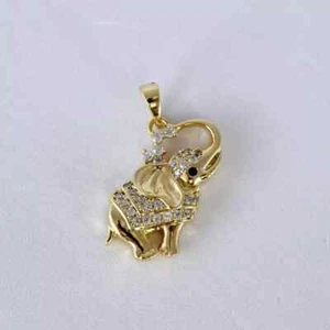 1.20Ct Round Simulated Diamond Elephant Pendant14K Yellow Gold Plated WOMEN - Picture 1 of 3