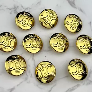 10 SMALL CELINE BUTTONS LOGO ROUND GOLD METAL 15MM VINTAGE - Picture 1 of 5