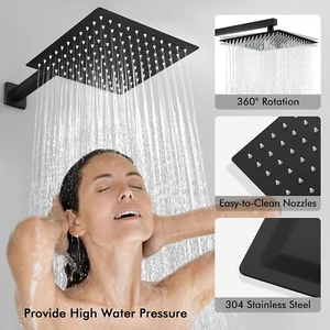 Duschkopf Schwarz 16Zoll Regendusche Edelstahl Brausekopf Quadratisch - Bild 1 von 9