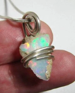 Ethiopian Opal Pendant Necklace, Sterling Raw Opal, October Birthstone #20 - Picture 1 of 3