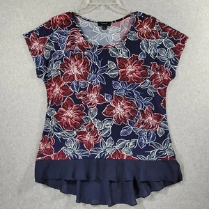 Espresso Womens Top Blues Pinks Flowers Sketch Ruffle Hi Low Hem Large - Picture 1 of 7