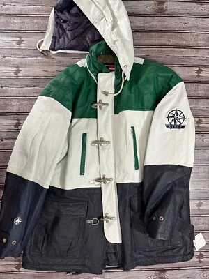 Michael Hoban leather Jacket Coat colorblock sz XL NWT $299 Vintage - Image 1 of 4