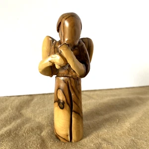 Olive Wood Angel playing music Hand Carved Figurine - Picture 1 of 11