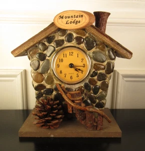 Rustic Mountain Lodge Shelf Clock Quartz Battery Operated - Picture 1 of 8