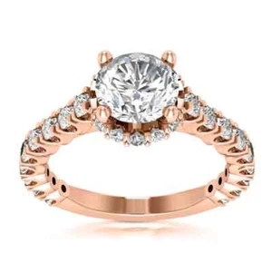 2.80 Ct E VS1 Round Cut Halo Lab Grown Diamond Accent Engagement Ring 14k - Picture 1 of 6