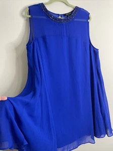 Grazia Blue Beaded Cocktail Dress Sleeveless Swing Dress Womens Size 18 A Line - Picture 1 of 8