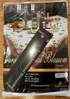 Christmas Tablecloth 60” X 84” Violet  Linen Polyester New - Image 1 of 4