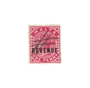 Malta Revenue Overprint of #9a. 1 Penny Rose. Hinge Remnant. Pen Cancel - Picture 1 of 2