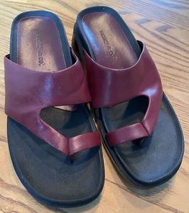 Wesley & Co. Leather 6.5M Burgandy Leather Sandal Slides, Block Heels, - Picture 1 of 12