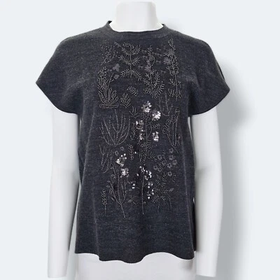 Top Anne Klein Grande Gris Tejido Adornado Manga Corta Cuello Simulado Cierre de Cremallera Foto 1 de 4