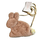 Faux Fur Pink Bunny Rabbit Pompom Tail Rope Strap Soft Plush Kids Bag Easter