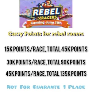 REBEL_RACERS - Mono_poly_Go_Tycoon_Racers 15K, 30K, 45K Points (NOT GUARANTEE) - Picture 1 of 7
