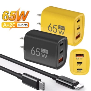 65W Double USB-C + QC3.0 Fast Wall Charger Type C Cord Cable For Cell Phone iPad - Picture 1 of 18