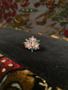 Faberge for Franklin Mint: Violets in the Snow Ring - 14k Yellow Gold, Size 7 - Picture 1 of 10