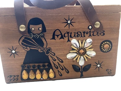 Vintage Enid Collins of Texas Aquarius Zodiac Original Wooden Box Bag Jewel 1969 - Image 1 of 4