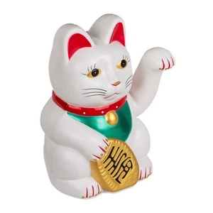 Winkekatze Glückskatze 20cm Weiß Maneki Neko winkende Katze Glücksbringer Japan - Bild 1 von 3