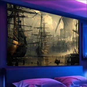 Vintage Segelschiff Wandteppich - Große 78x59" Polyester Deko - Bild 1 von 15