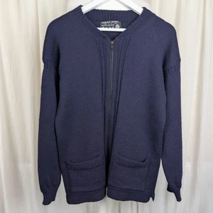 Summit Sports Guernsey Vintage Pure Wool Zip Cardigan Jacket Knit Medium Navy - Picture 1 of 15