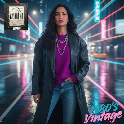 Gabardina larga plumero cuero genuino negro vintage de cuero sintético para mujer S Foto 1 de 4