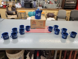 Caffettiera Jack Daniels Tennessee fango metallo smaltato blu e 12 tazzine caffè - Foto 1 di 10