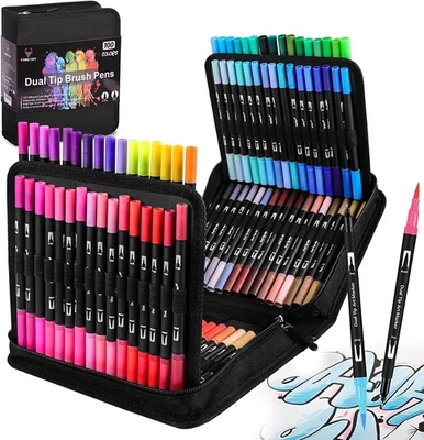CRAFT SENSATIONS Dual Brush Pen Set Filzstifte 100 Farben Pinselstifte Marker Fineliner Set DE