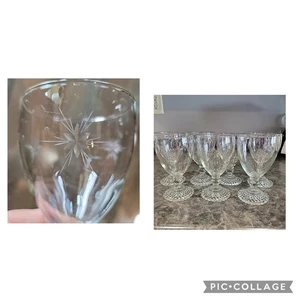 7 Etched Star Anchor hocking bubble foot 50s Water Wine Goblet Glasses AHC61 - Picture 1 of 15