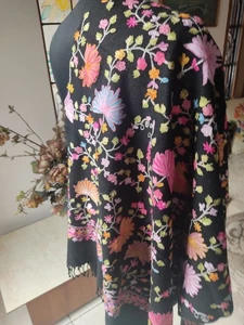 Black Exquisite Crewel Embroidery Pashmina Shawl - Timeless Style Comfort stole - Picture 1 of 9