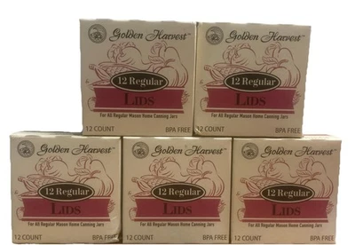 Tapas de enlatado Golden Harvest para tarros de albañil regulares de metal 12 unidades - LOTE de 5 Foto 1 de 4