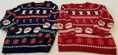 H&M Niños Navidad Suéteres Lote 2 Azul Rojo Algodón 18M Invierno Fiestas Fotos Suave Foto 1 de 4