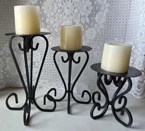 Vtg Black Iron Candle Holders Gothic Old World Medieval Halloween Decor Lot of 3 - Picture 1 of 14