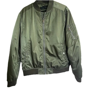 Zara Man Bomber Jacket Olive Green Sz XL Quilted Lining Full Zip Pockets - Picture 1 of 9