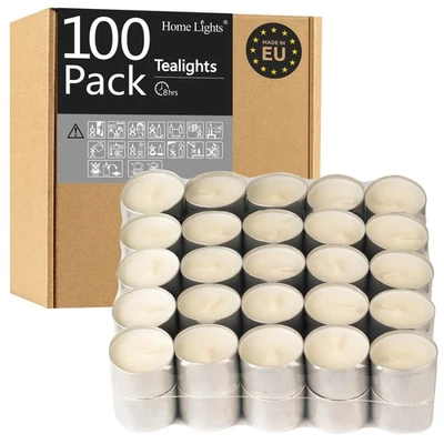 Homelights Unscented Tealight Candles - 100 Pack, 8Hr Smokeless White Votive Can - Image 1 of 4