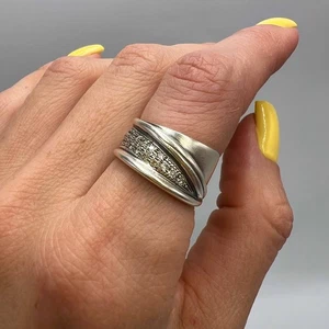 Vintage Women's Wide Band Ring Stone Jewelry Size 6 Sterling Silver 925 Marked - Picture 1 of 8