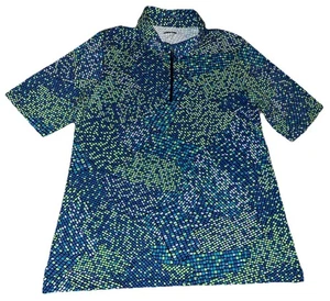 Lands End Shirt Women’s Large L 1/4 Zip Collared Shirt Blue Green Geometric - Picture 1 of 4