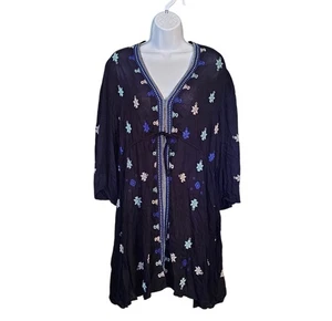FP Free People Black Stargazer Boho Embroidered Tunic Dress Size L  - Picture 1 of 13