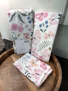 3 pc Pottery Barn Kids/Toddler Wildflower Butterfly ORGANIC Cotton Sheet Set NEW - Picture 1 of 13