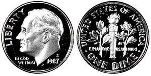1987 S Roosevelt Dime Clad KM 195a Gem Proof From Proof Set Beautiful - Picture 1 of 1