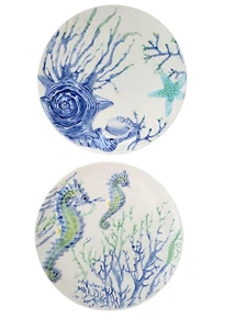 2 NWT Cracker Barrel Coastal Collection Seahorse Starfish Salad Plates 8.5" - Picture 1 of 6