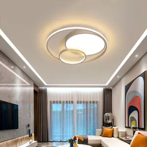 Modern Acrylic LED Ceiling Light Fixture 3 Rings Round Chandelier Bedroom Decor - Picture 1 of 12