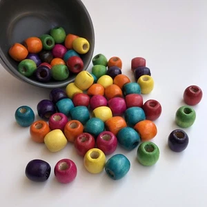 16mm Wooden Dreadlock Bead 25X Multi Colour 6mm Hole Macrame Craft Hair Bead - Picture 1 of 6