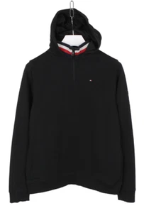TOMMY HILFIGER Felpa Uomo 176 CM Pullover Mezza Zip Con Cappuccio Nera - Foto 1 di 10