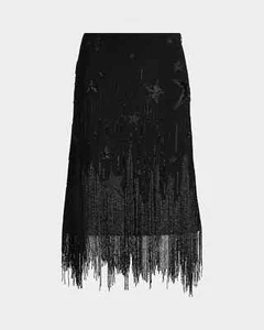 Polo Ralph Lauren Beaded-Fringe Skirt Black Size - 6 - Picture 1 of 5