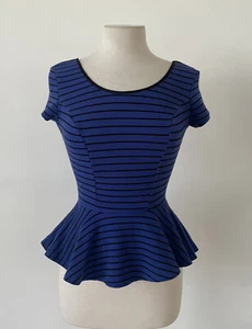 Xhilaration Woman's Blue and Black Striped Peplum Blouse Size XS - Picture 1 of 5